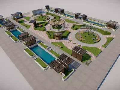 Modern Courtyard Landscape  Full 3D Package SketchUp Lumion 3D model