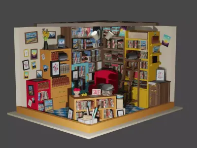 3D ROOM LIBRARY INTERIOR LOW-POLY Low-poly 3D model