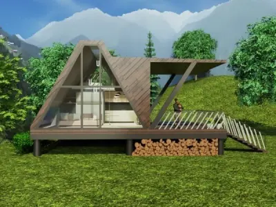 Small cabin house Low-poly 3D model