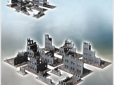 Set of twelve large modern and futuristic ruins with floors 4 -  3D print model