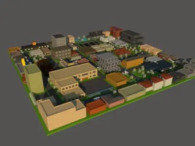 Small City map Low-poly 3D model
