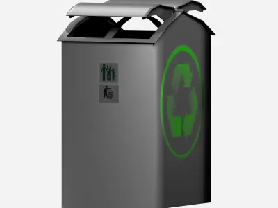 Metal box type metal dust bin Low-poly 3D model