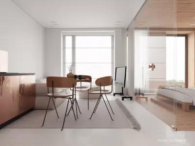 Living Room and Kitchen with Dinning Set Low-poly-136 Low-poly 3D model