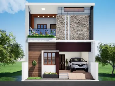 House 124 with aerial view 3D model