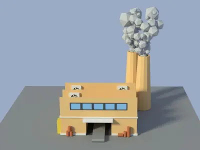 Low Poly Cartoon Factory 4 Low-poly 3D model