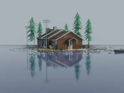 house on island in water 3D model