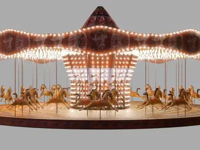 Circus Carousel with Horses Low-poly 3D model