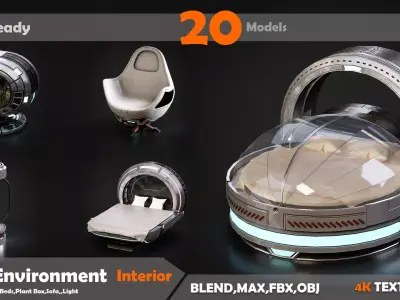 20 Sci-Fi Interior Environment Models Low-poly 3D model
