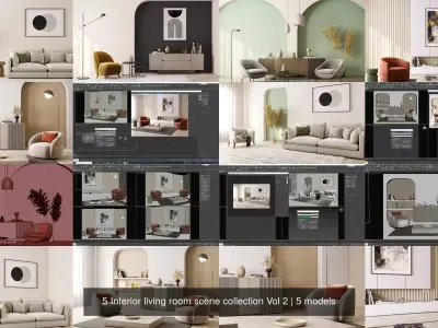 5 Interior living room scene collection Vol 2 3D Model Pack