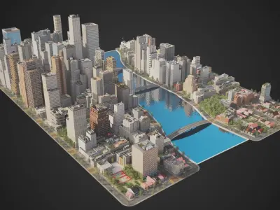 City C4 MAYA Low-poly 3D model