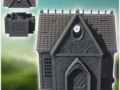 Gothic medieval building with spikes ornamented walls and round  3D print model