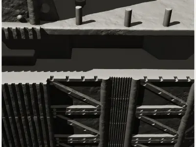 Fortified steel barracks with tank and roof access door -4- 3D print model