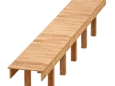 Wooden board bridge across the river 3D model