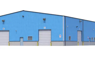4 Blue Industrial Buildings 3D Model Pack