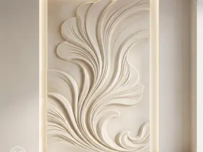 Modern floral Relief Panel Wall Decor Set STL Mural CNC 358 3D model