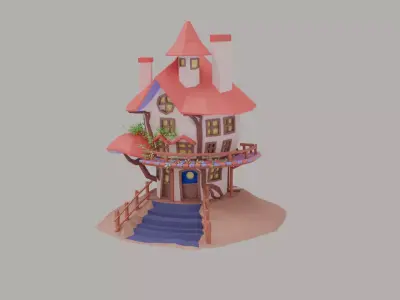 Low polygon mushroom house Low-poly 3D model