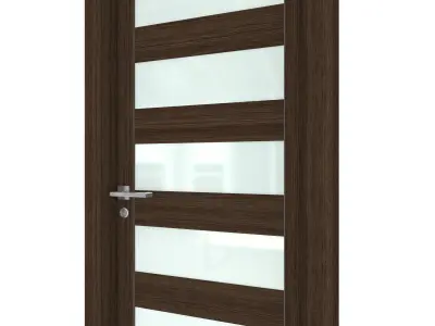 Door-042 modern wooden door with glass panels 3D model