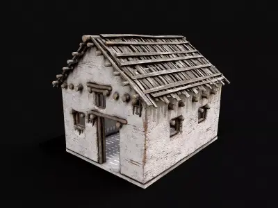 Village White Clay House 1 Low-poly 3D model
