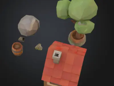 Rustic Low-Poly Village Scene Free low-poly 3D model