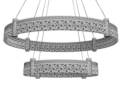 NINETT two circular crystal chandeliers hanging from gold frame Low-poly 3D model