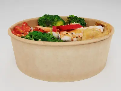 Poke bowl with king prawn or caramote prawn and Teriyaki sauce 3D model