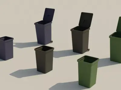 Garbage Box - Lowpoly Trash Can with Wheels Low-poly 3D model