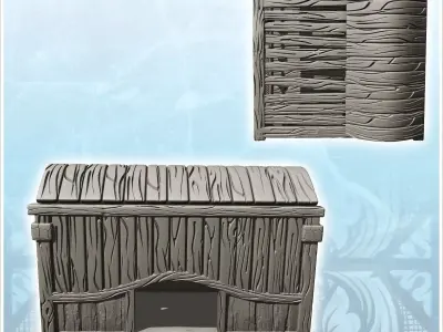 Medieval house with covered balcony and wooden door 1 - Medieval 3D print model