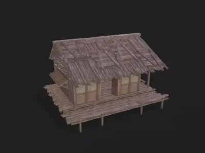Broken wooden house Low-poly 3D model purchase