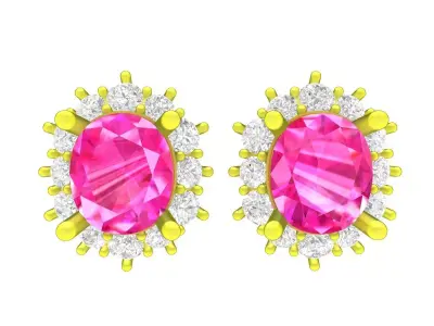 Luxury Oval Pink Gemstone Halo Stud Earrings Model 7780 3D print model
