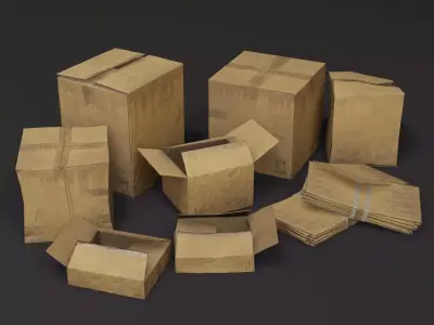 Cardboard Box Set - Game Ready  Urban Street Style Low-poly 3D model