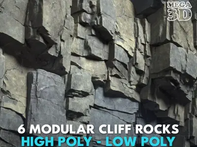 6 Modular Cliff Rocks - 240809 Low-poly 3D model