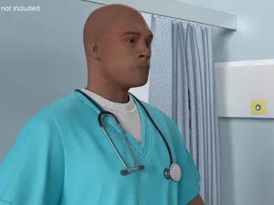  Black Health Care Worker in Overalls Rigged for Maya 
