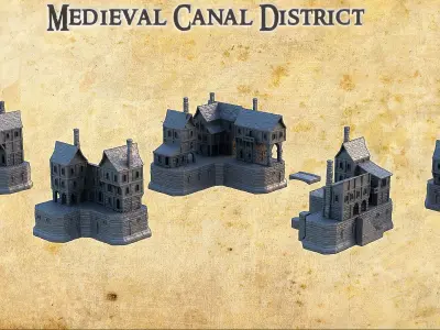 Medieval Canal District Tabletop Terrain 28 MM 3D print model