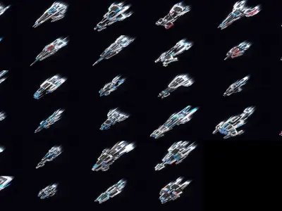 32 Lowpoly Sci-Fi Spaceship Kitbash Bundle Pack Bundle Package 2 Low-poly 3D model