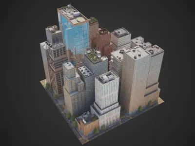 Realistic City District C7-C20 MAYA Low-poly 3D model