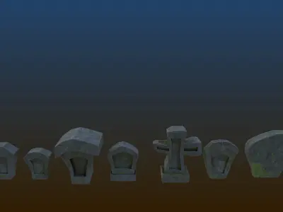 Cartoon style grave stones Game assets Low-poly 3D model