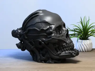 Robot Skull Headphone Stand Cyborg Headset Stand 3D print model 4