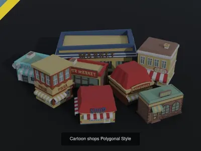 Cartoon City Asset Polygonal Style 3D Model Pack