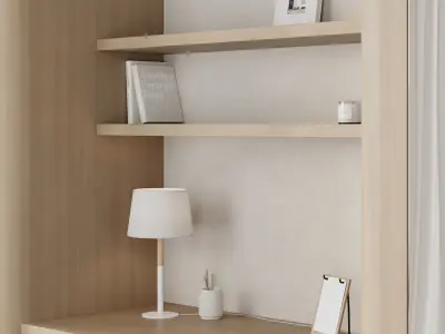 Japandi Minimalistic Home Office with Chair Oscar 3D model