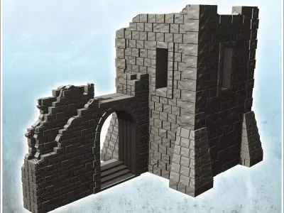 Ruined building with stone tower and staircase under arch 32 - M 3D print model