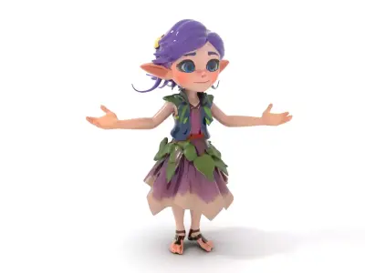 Elf Girl Rigged and Animated D Character Model with PBR Textures Low-poly 3D model