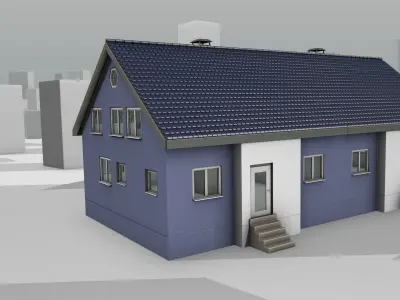 City House -19- Double-House - Roof blue - Wall blue white Low-poly 3D model