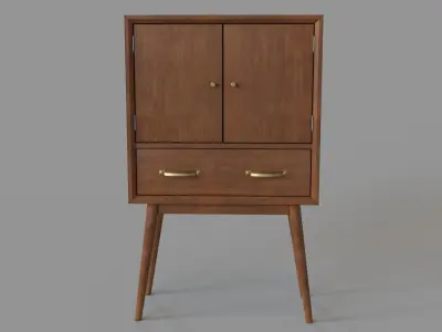 Mid Century Modern Wine Cabinet Brown 3D model