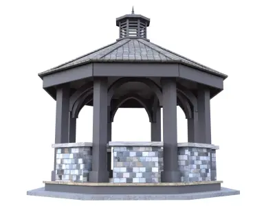 Octagonal Stone Gazebo Pavilion PBR 3D Model Low-poly 3D model