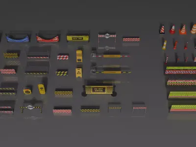 Street Traffic Barrier Cone Tape Set Low-poly 3D model