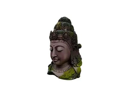 Mossy Buddha Head Statue 3D model