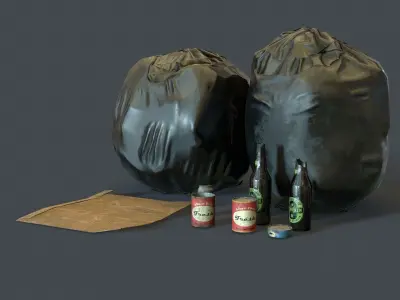 Plastic Garbage Bags and props Low-poly 3D model