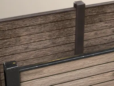 Wooden Modular Fence dark old damaged wood and new clean light Low-poly 3D model