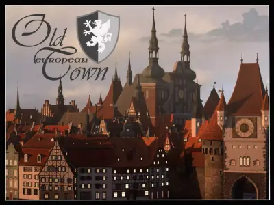Old European Town Low-poly 3D model