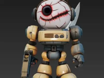 Post Apocalyptic Toy Damaged One Eyed Armed Robot Figurine 3D print model